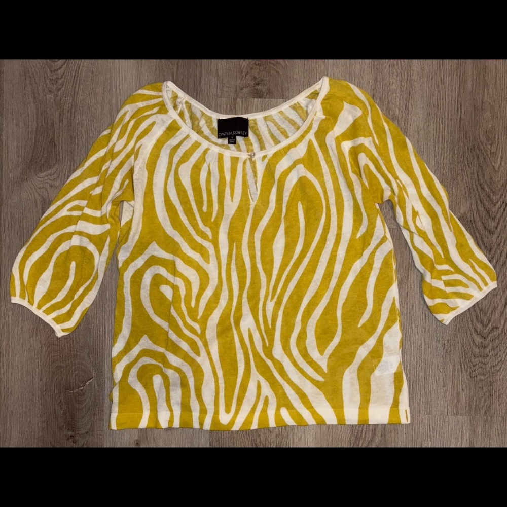 Cynthia Rowley Mustard and Cream Zebra Print Top